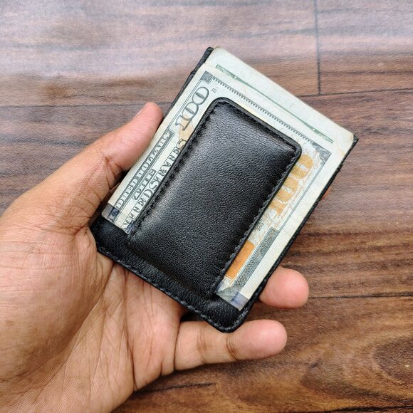 Genuine Leather Money Clip, Slim Card Holder with Magnetic Clip - Picture 1 of 6